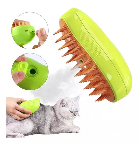 🔥 Cepillo 3 en 1 a Vapor para Mascotas | Elimina Pelo, Limpia y Relaja en Minutos 🐾