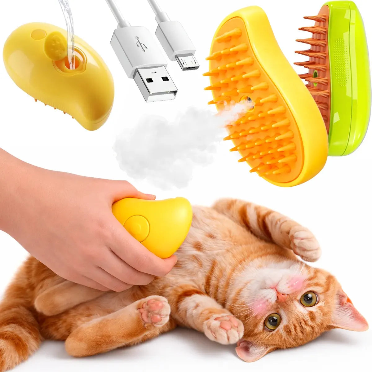🔥 Cepillo 3 en 1 a Vapor para Mascotas | Elimina Pelo, Limpia y Relaja en Minutos 🐾